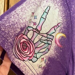 Purple T-Shirt with Skeleton and Rose Design